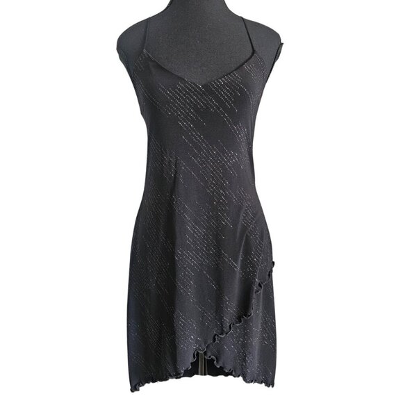 Women's Black Spaghetti Strap Asymmetrical Party Dress - Picture 1 of 16